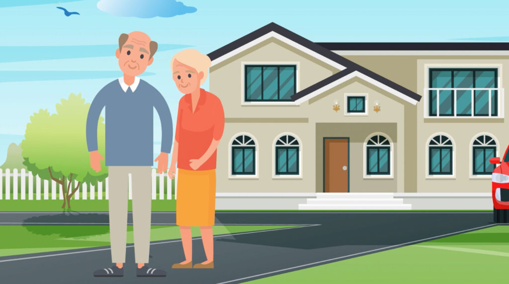 Clipart of senior couple in front of their home