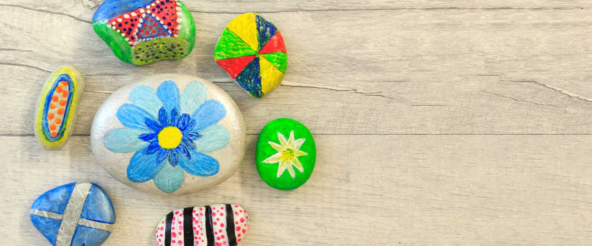 close up of decorated and painted rocks