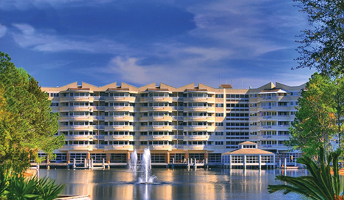 exterior of apartment building and fountains