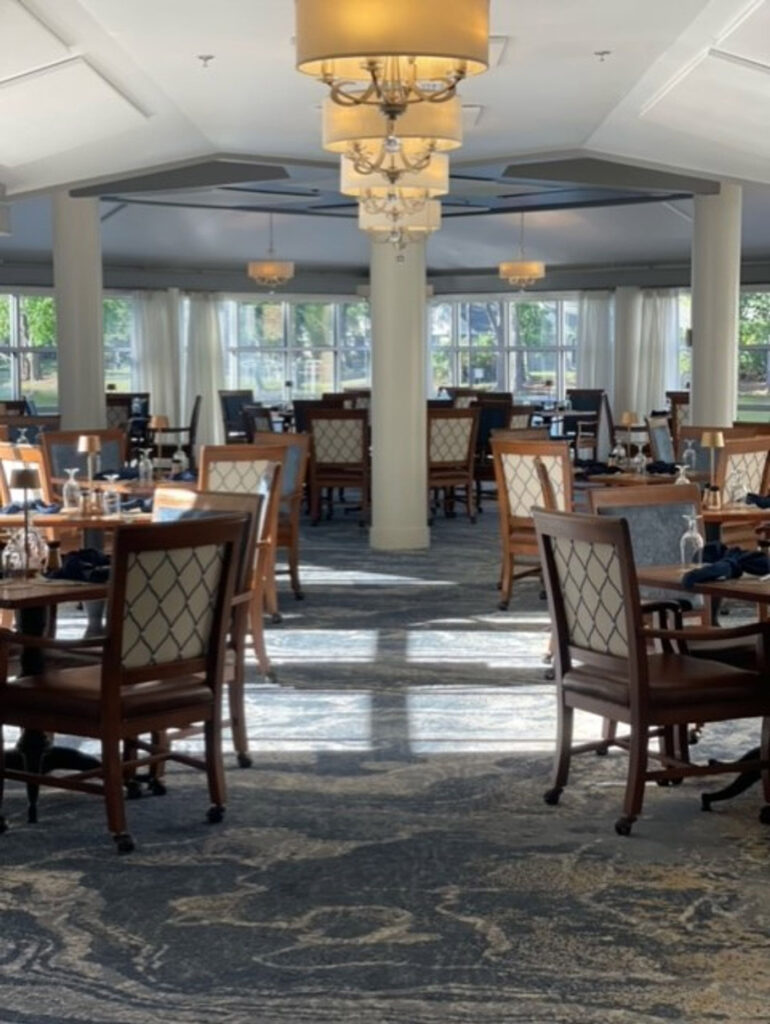 Dining area with tables and lights