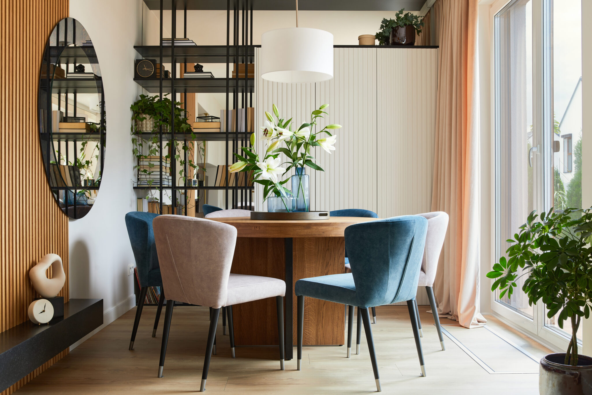 A stylish mid century modern apartment dining room